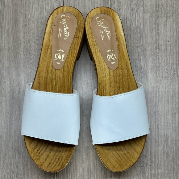 Seychelles Good Spirits Sandal Women 10 Slip On Wood Platform Clog Leather White - Picture 7 of 13
